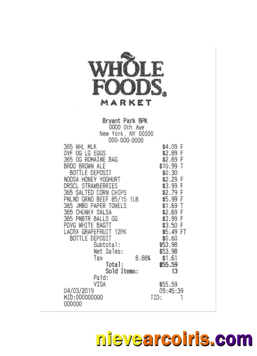 WHOLE FOODS payment check
